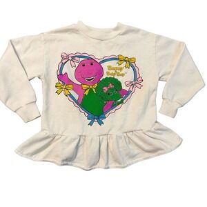 Vintage Girls Barney & Baby Bop Long Sleeve Shirt Toddler 3T - 4T